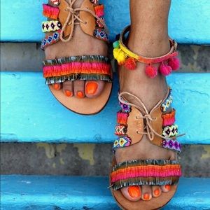 ELINA LINARDAKI Leather Patterned Gladiator Sandals